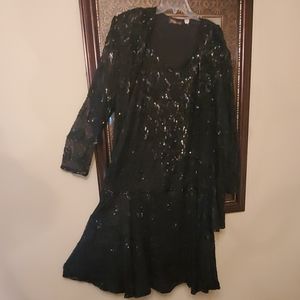 Vintage Hand Beaded Sequined Flapper Dress Set